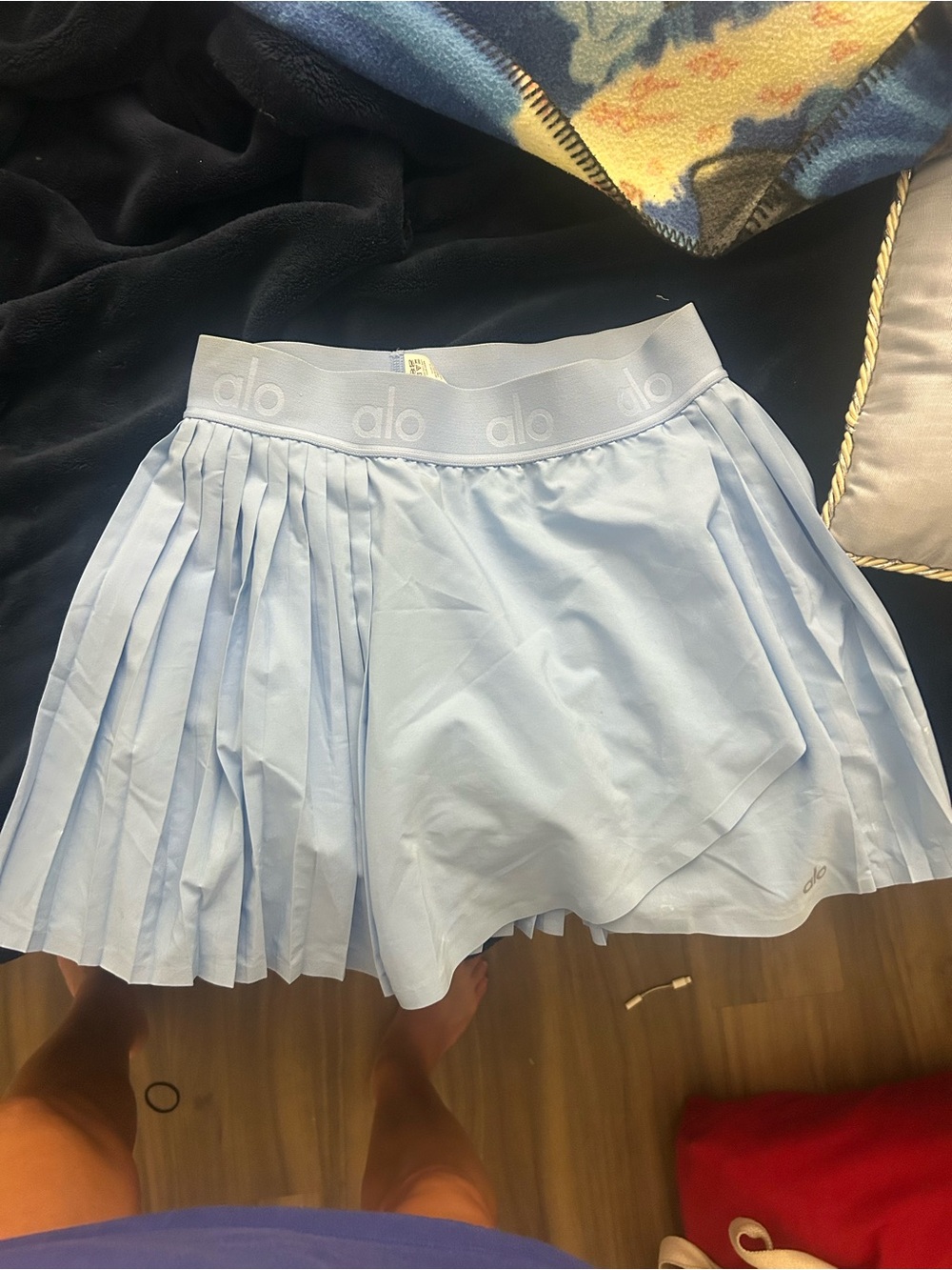 ALO Yoga Light Blue Pleated Skater Skort